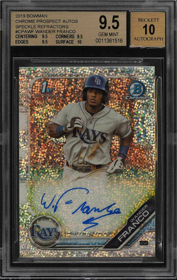 Wander Franco 2019 Bowman Chrome Prospect Autographed Speckele Refractors sports trading card