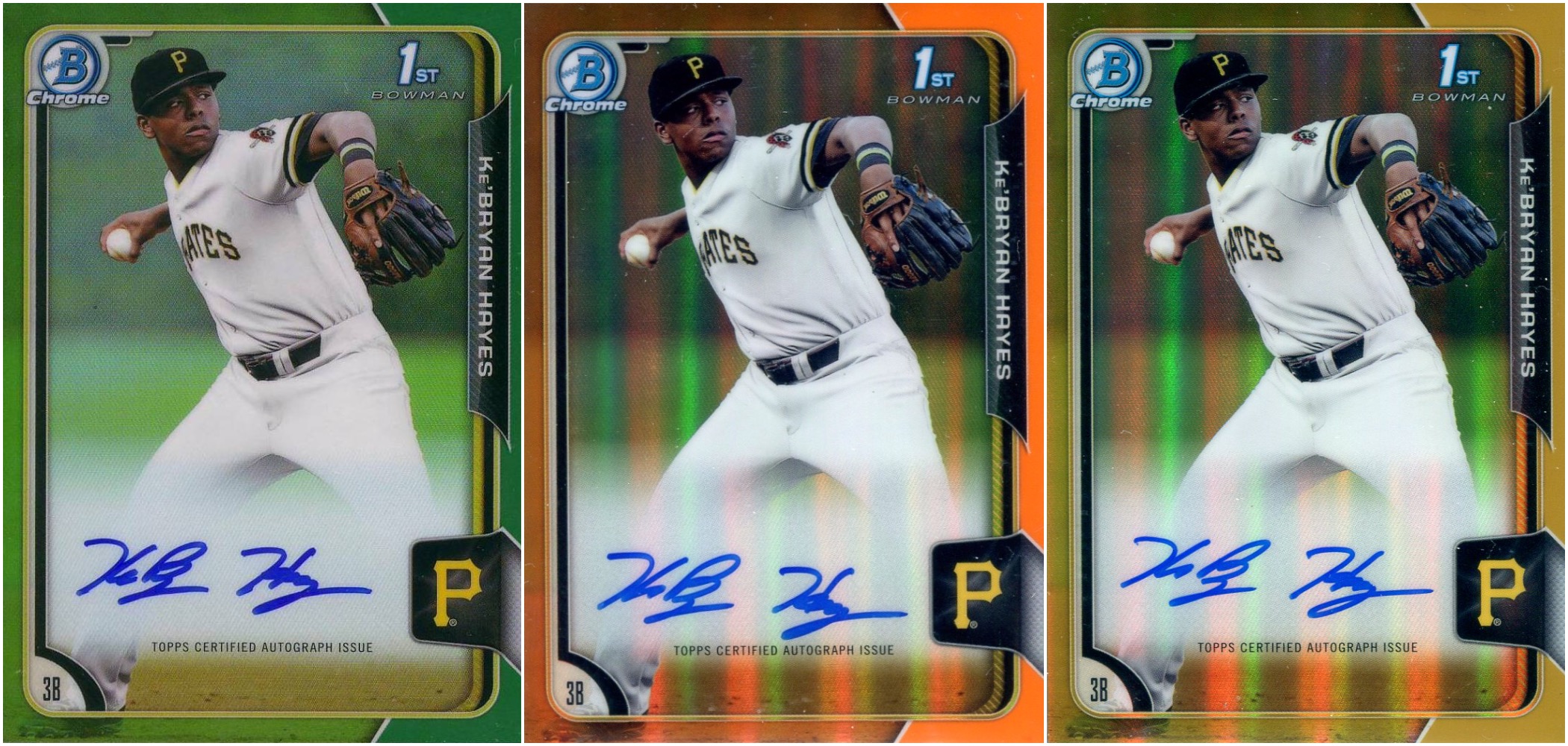 Three images of Ke'Bryan Hayes sports trading cards
