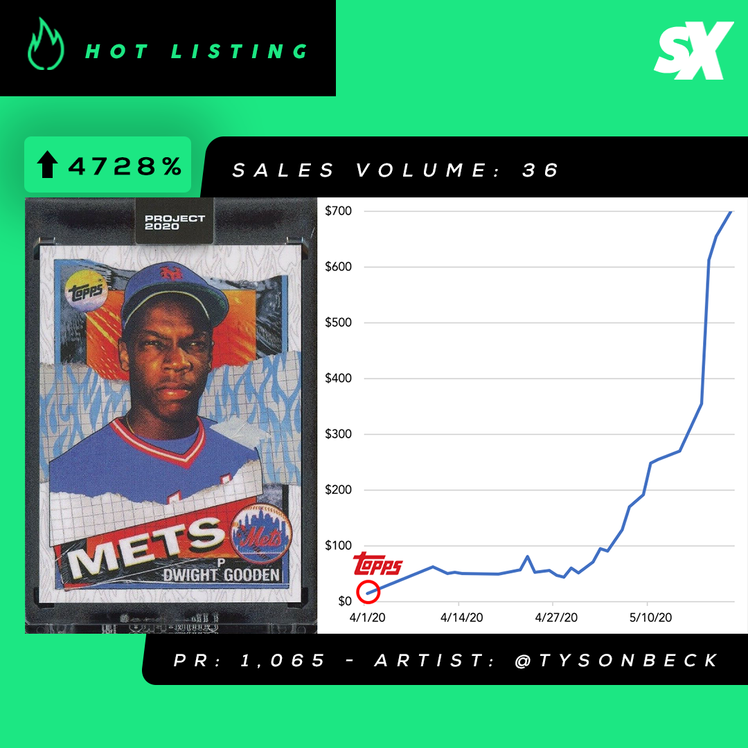 SlabStox hot listing graphic for Dwight Gooden Topps Project 2020 by artist Tyson Beck sports trading card
