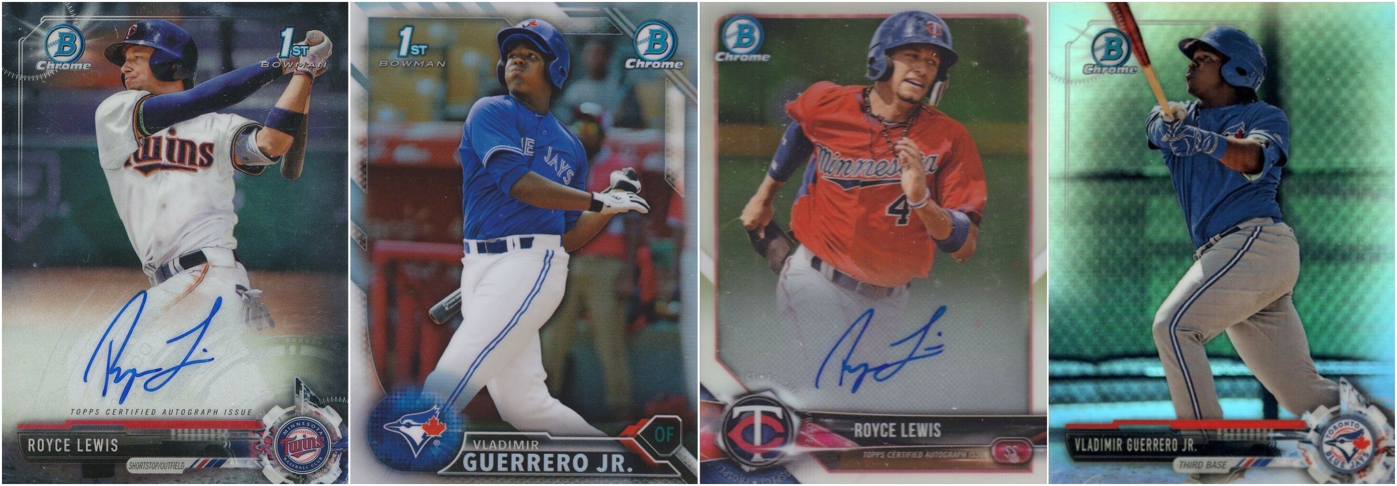 Images of baseball sports trading card for Royce Lewis and Vladmir Guerrero, Jr.