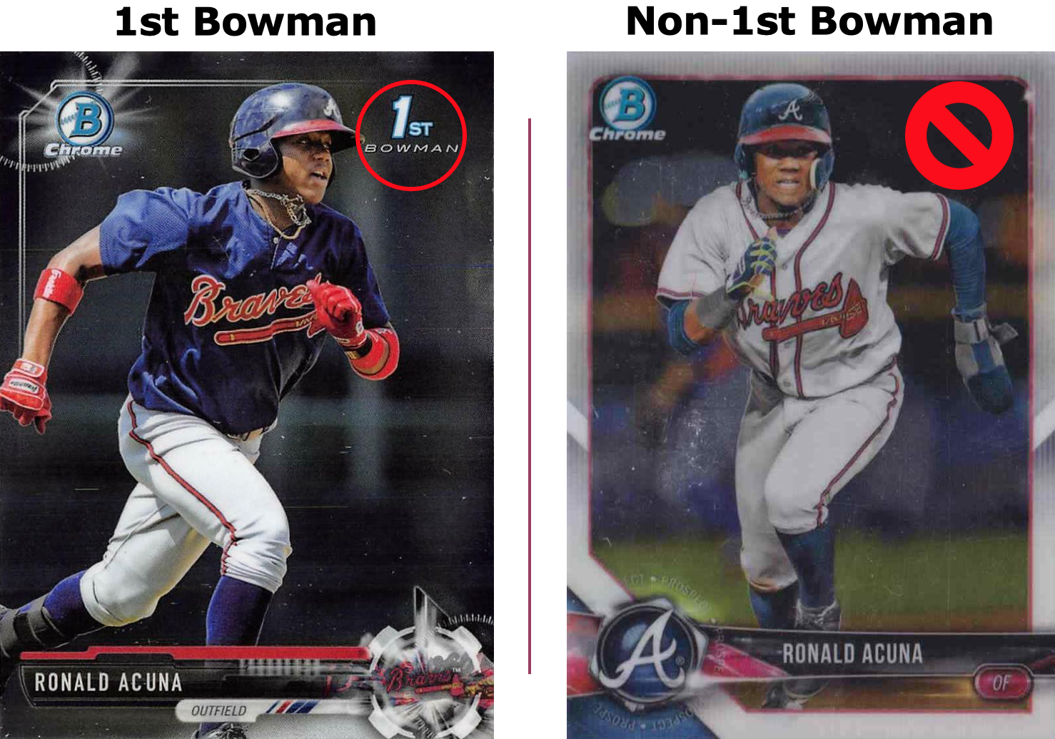 Example of 1st Bowman and Non-1st Bowman sports cards