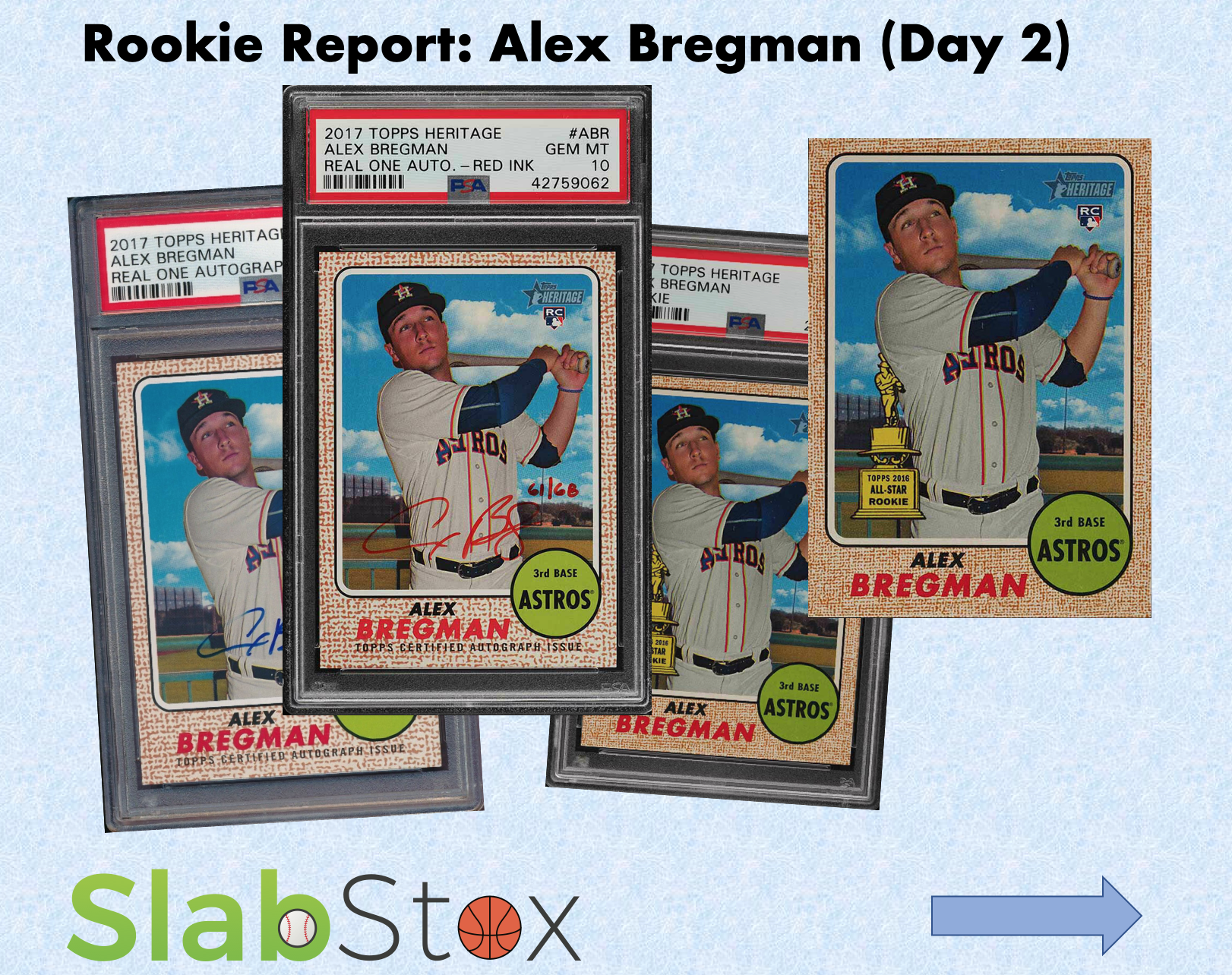 SlabStox Rookie Report graphic for Alex Bregman sports trading card