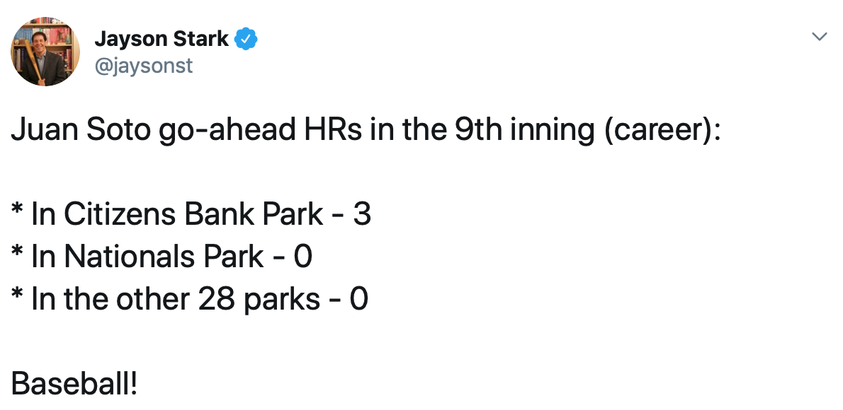 Tweet from @jaysonst about Juan Soto's homeruns