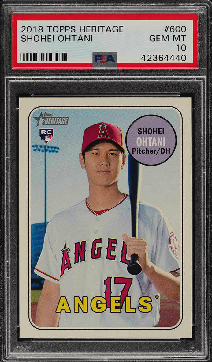 Image of 2018 Topps Heritage High Number Shohei Ohtani RC PSA 10 sports trading card