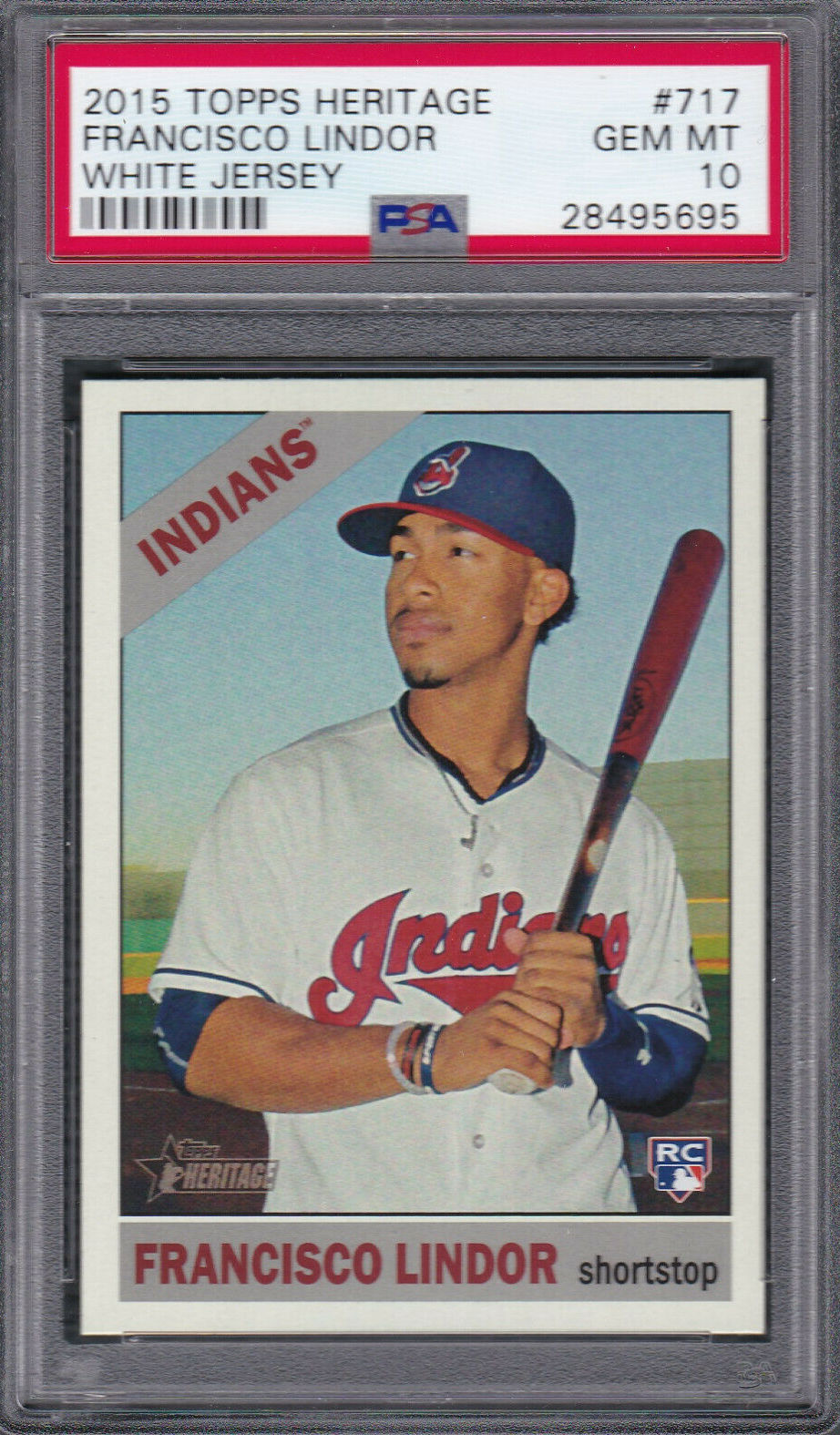 Image of 2015 Topps Heritage High Number Francisco Lindor RC PSA 10 sports trading card