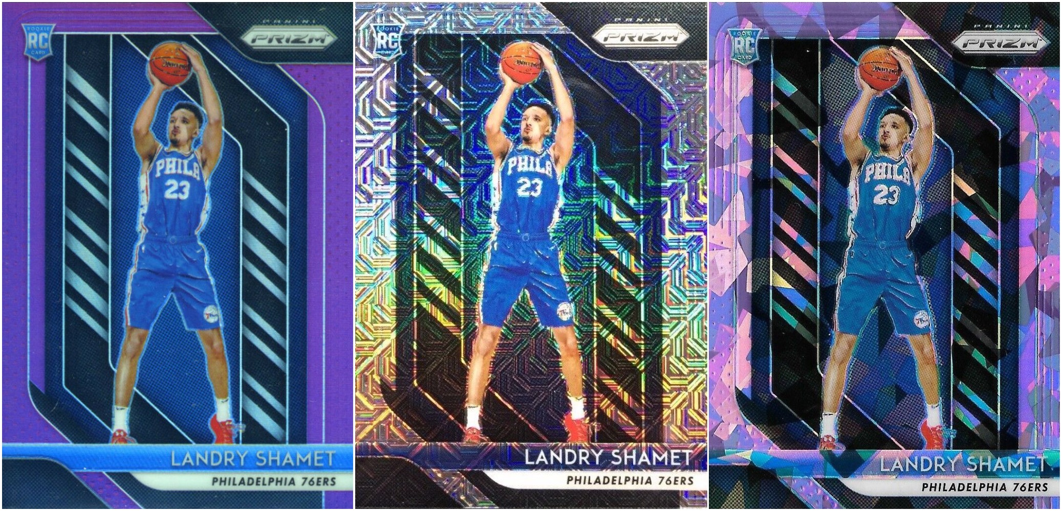 Three images of Landry Shamet sports trading cards