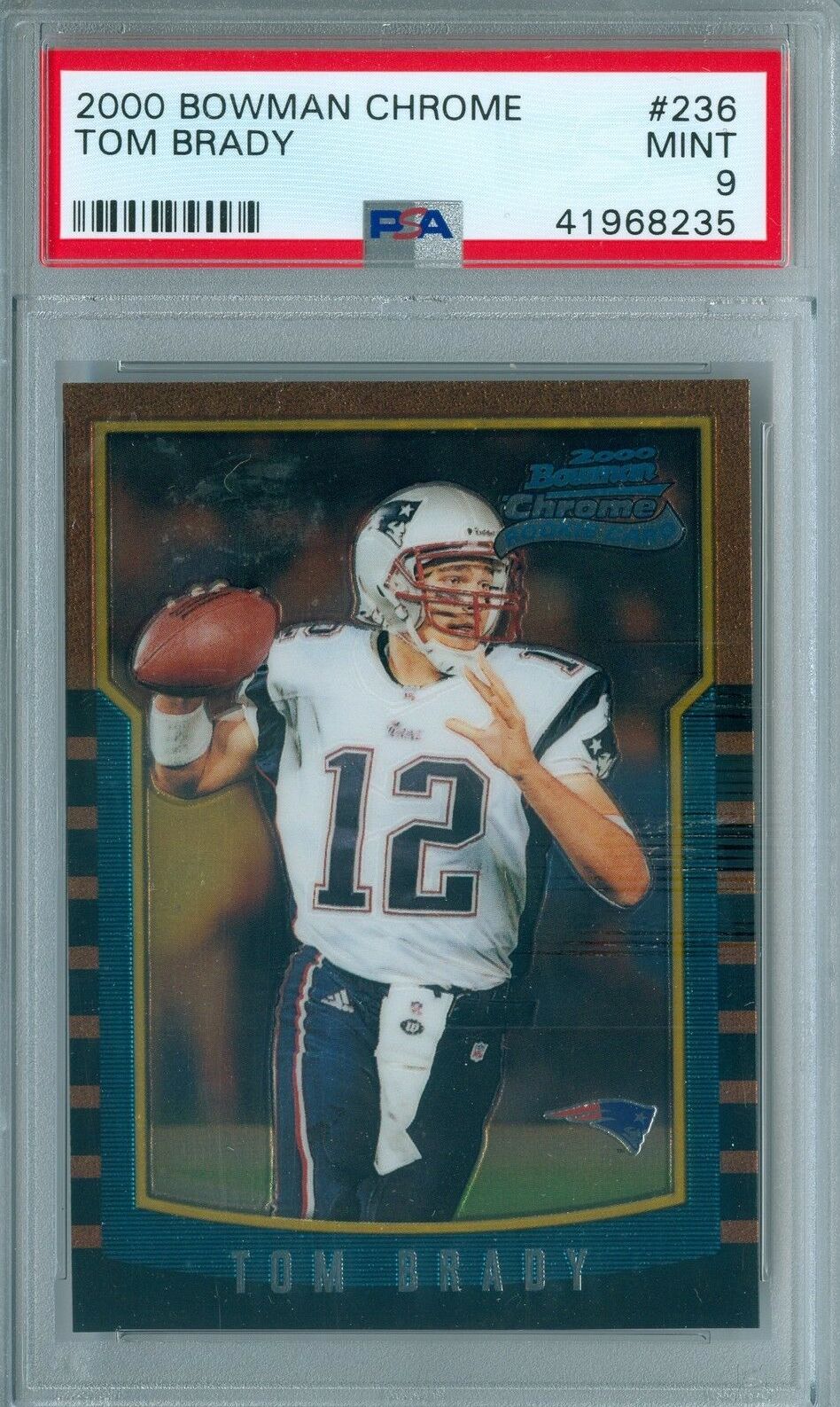 Image of 2000 Bowman Chrome Tom Brady sports trading card
