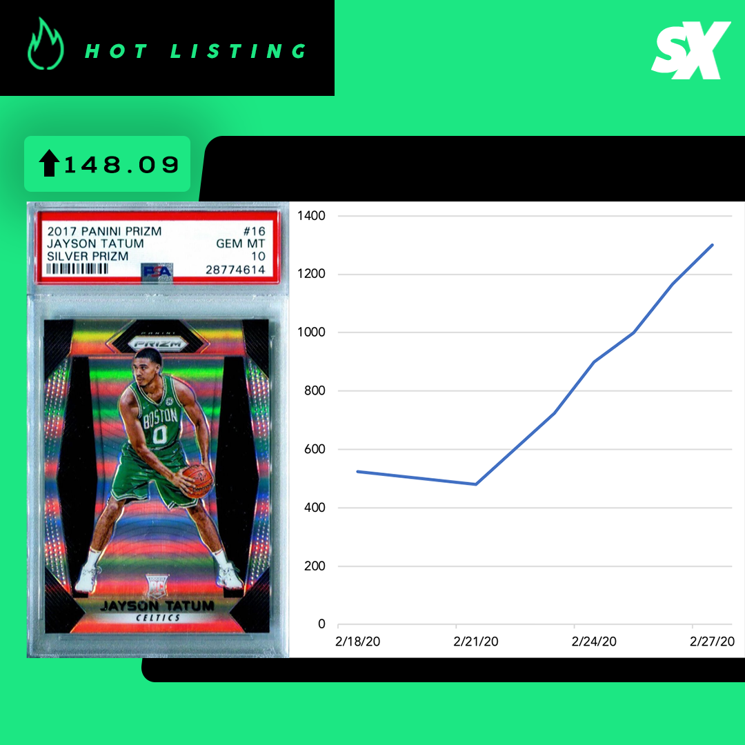 SlabStox hot listing graphic for Jayson Tatum sports trading card