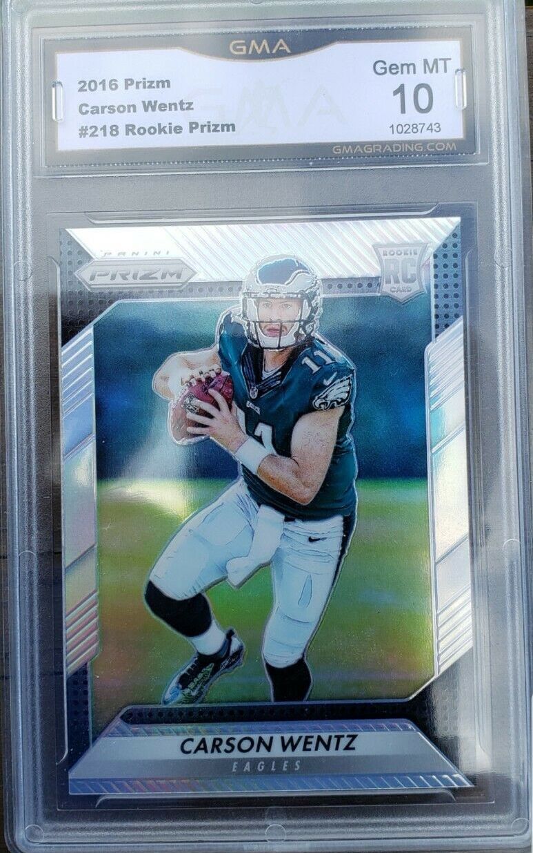 Image of 2016 Prizm Carson Wentz Silver RC GMA 10 sports trading card