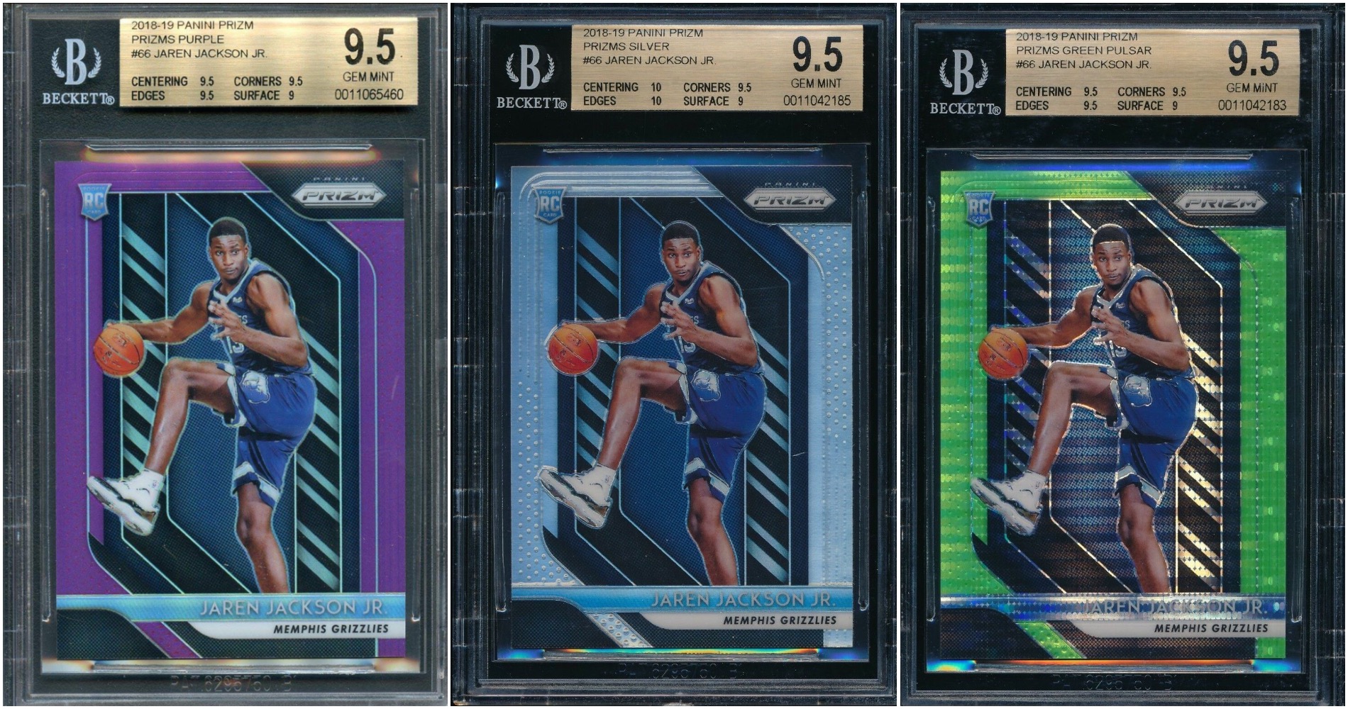 Image of three Jaren Jackson, Jr. sports trading cards