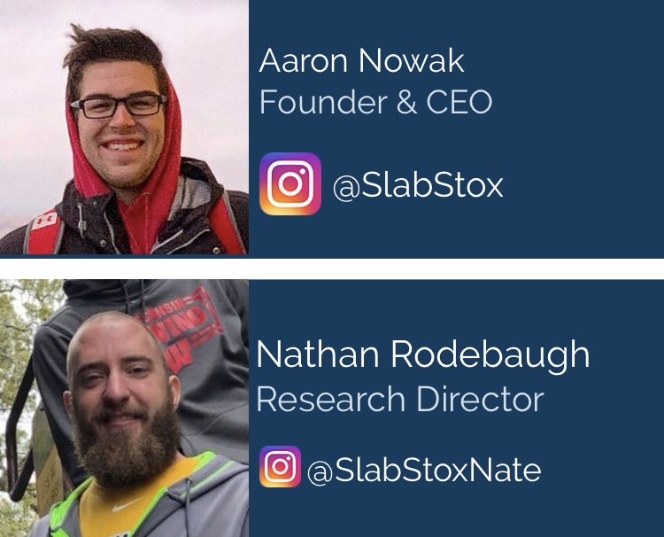 Photos of SlabStox's Aaron Nowak and Nathan Rodebaugh with their Instagram account names